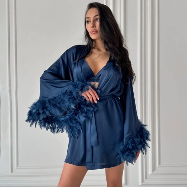 Feather-paneled soft three-piece pajama set
