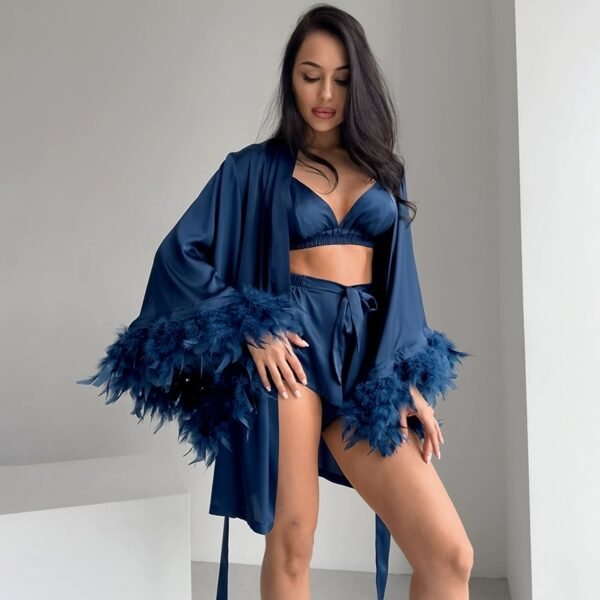 Feather-paneled soft three-piece pajama set