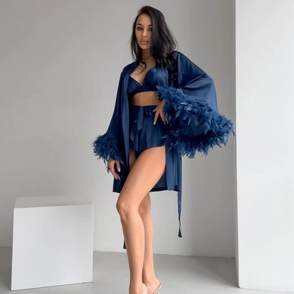 Feather-paneled soft three-piece pajama set