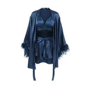 Feather-paneled soft three-piece pajama set
