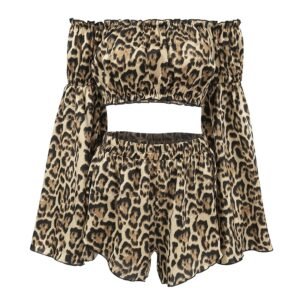 leopard print off the shoulder sexy pajama set that can be worn outside