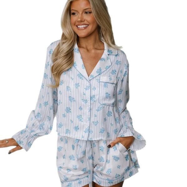 ruffled sleeve pajama loungewear long sleeve and shorts sets