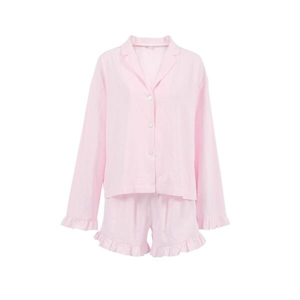ruffled sleeve 100% cotton breathable long sleeve and shorts women's loungewear