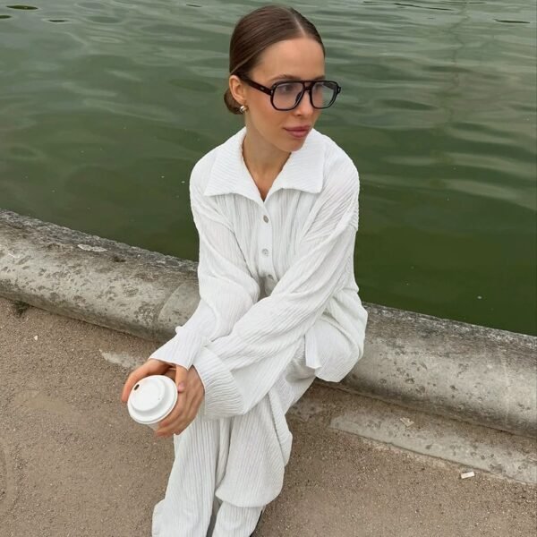 women's two piece skin friendly pajama set with long sleeves and long pants pinstarpajama