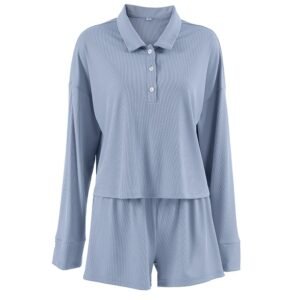 loose and comfortable long sleeve & shorts pajama loungewear pinstarpajama