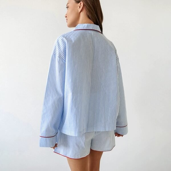 women's 100% cotton long sleeve and shorts striped two piece pajama set customizable