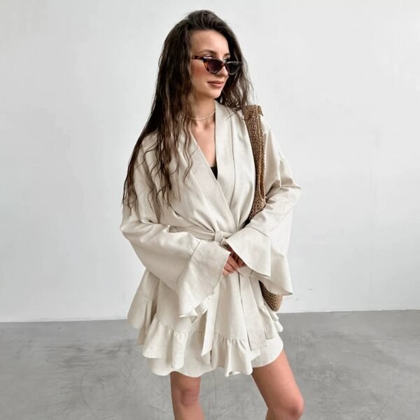 women’s ruffle trim cardigan pajamas two piece set best wholesale customized