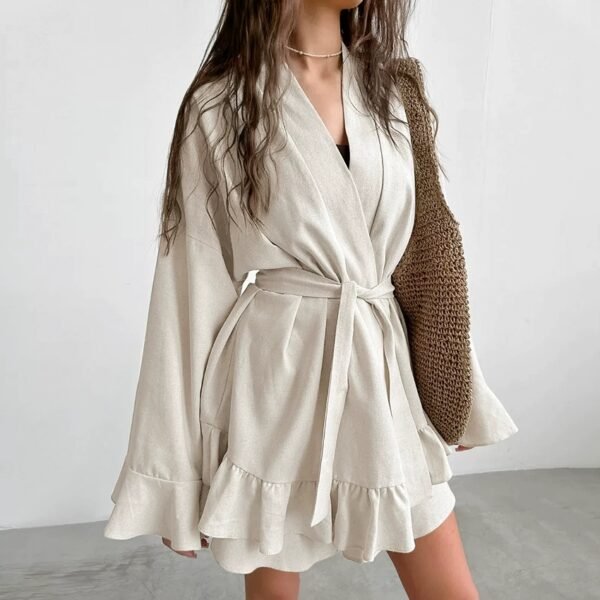 women’s ruffle trim cardigan pajamas two piece set best wholesale customized