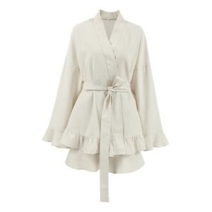 women’s ruffle trim cardigan pajamas two piece set best wholesale customized