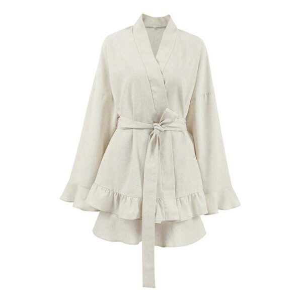 women’s ruffle trim cardigan pajamas two piece set best wholesale customized