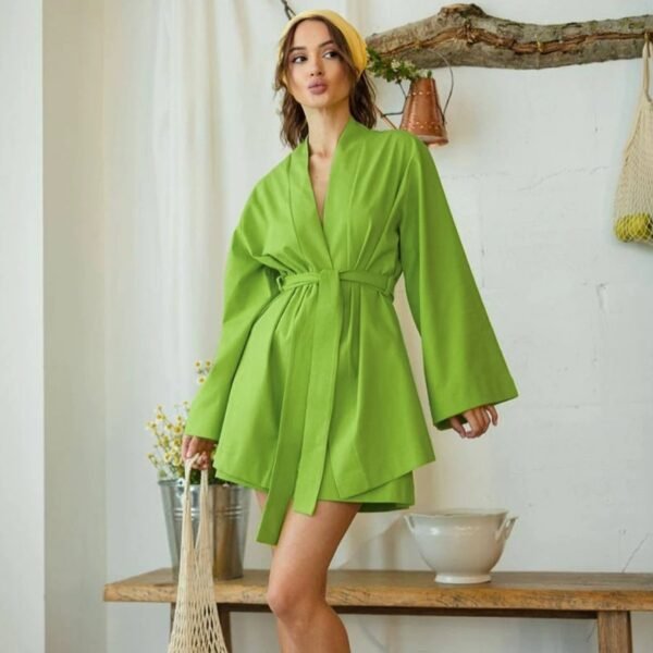 bathrobe 100% cotton long sleeve and shorts two piece pajama set, customizable