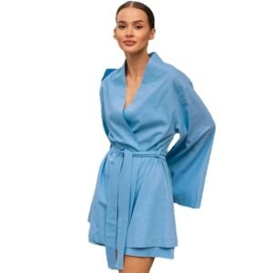 bathrobe 100% cotton long sleeve and shorts two piece pajama set, customizable