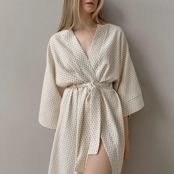 polka retro women's mid sleeve 100% cotton long bathrobe customizable pinstar pajama