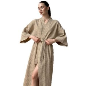 polka retro women's mid sleeve 100% cotton long bathrobe customizable pinstar pajama