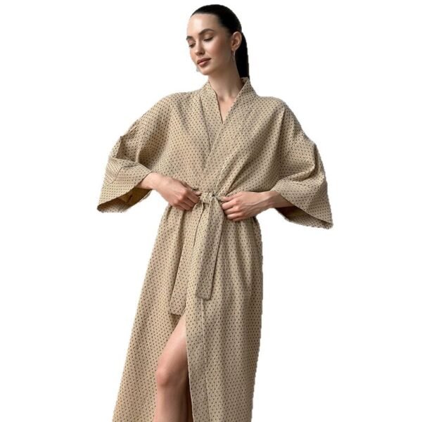 polka retro women's mid sleeve 100% cotton long bathrobe customizable pinstar pajama