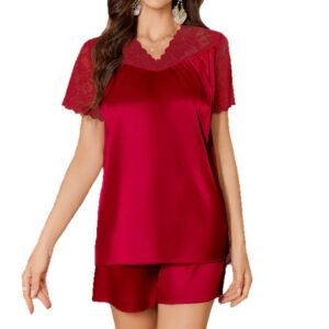 short sleeve and shorts lace pajama set customizable pinstar pajama