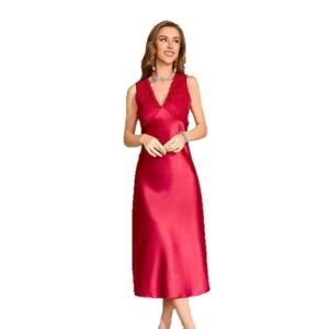 Ice silk fashion comfortable solid-color slip long nightdress