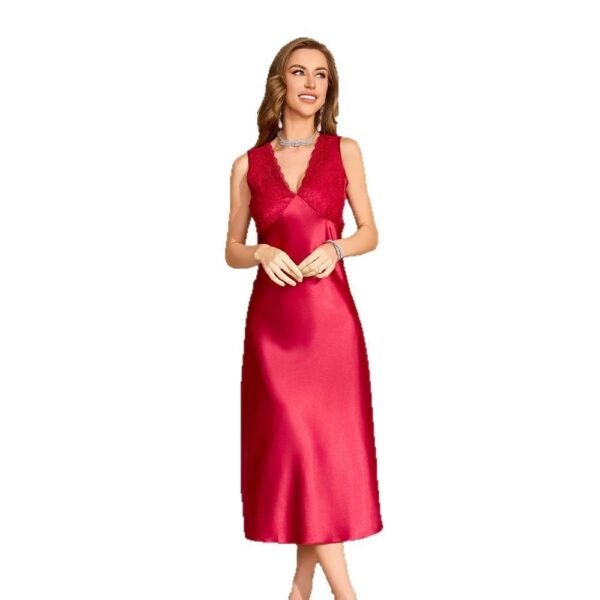 Ice silk fashion comfortable solid-color slip long nightdress