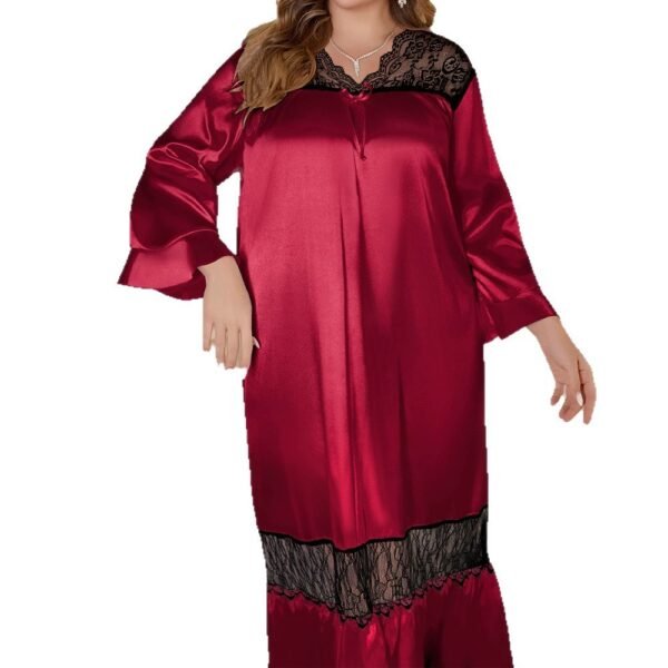 Plus-size women's long-sleeved long nightdress
