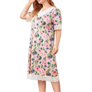 plus size short sleeved nightdress with lace trim this pajama style is customizable