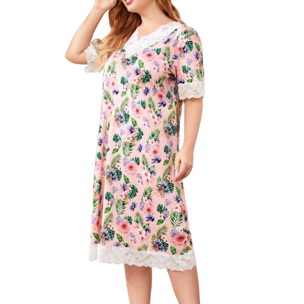 plus size short sleeved nightdress with lace trim this pajama style is customizable