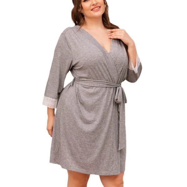 plus size seven sleeve lace trimmed loungewear bathrobes pajama pinstar