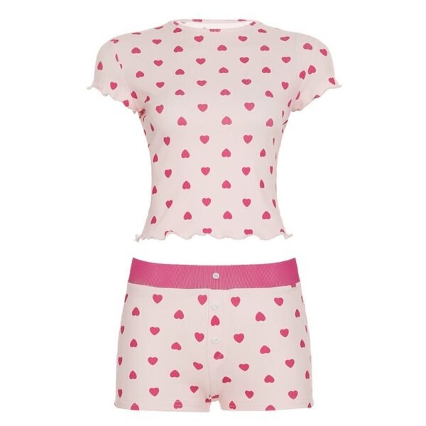 love print color block basic slim fit short sleeve and shorts loungewear set pinstar