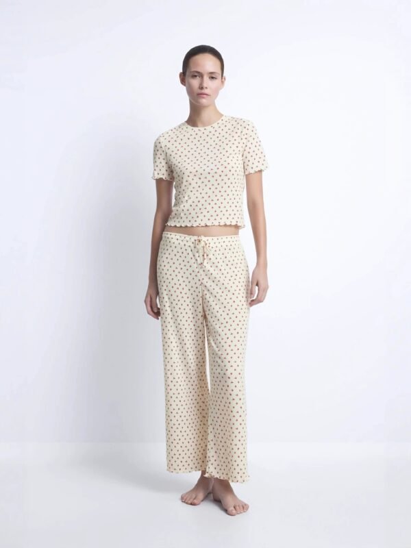 ruffled short sleeve and casual long pants set pinstar pajama