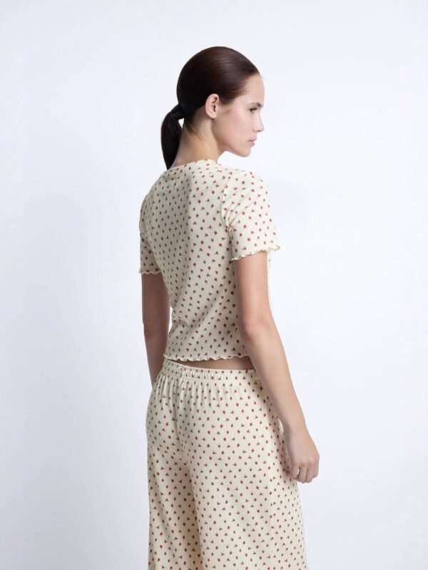 ruffled short sleeve and casual long pants set pinstar pajama