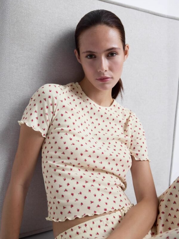 ruffled short sleeve and casual long pants set pinstar pajama