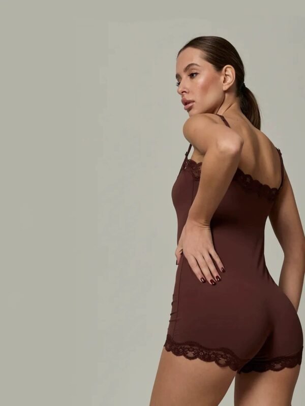 high elasticity bodysuit lace trimmed one piece with adjustable shoulder straps