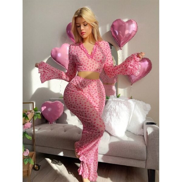 plus size sheer heart patterned pajama set loungewear customized