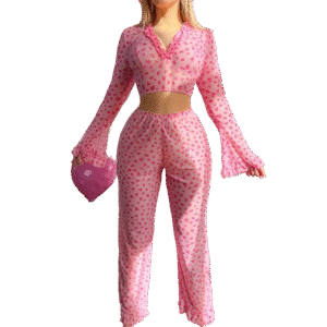 plus size sheer heart patterned pajama set loungewear customized