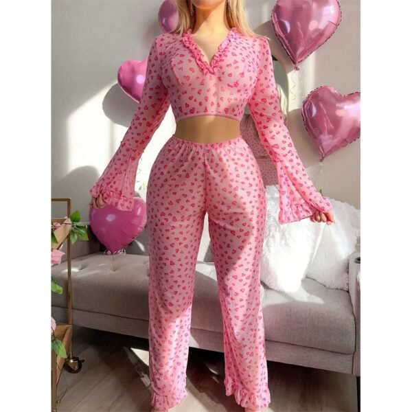 plus size sheer heart patterned pajama set loungewear customized