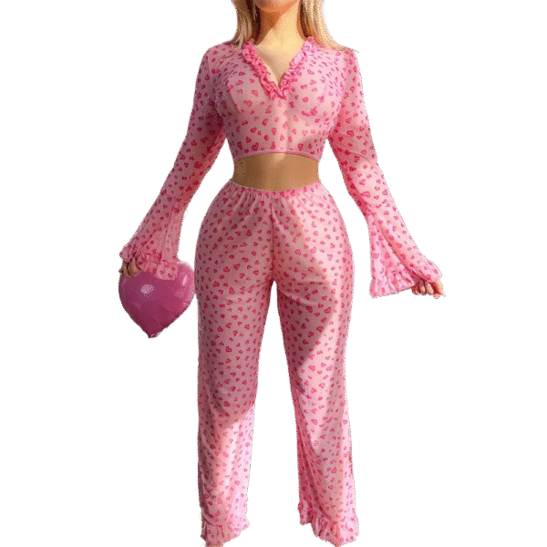 plus size sheer heart patterned pajama set loungewear customized