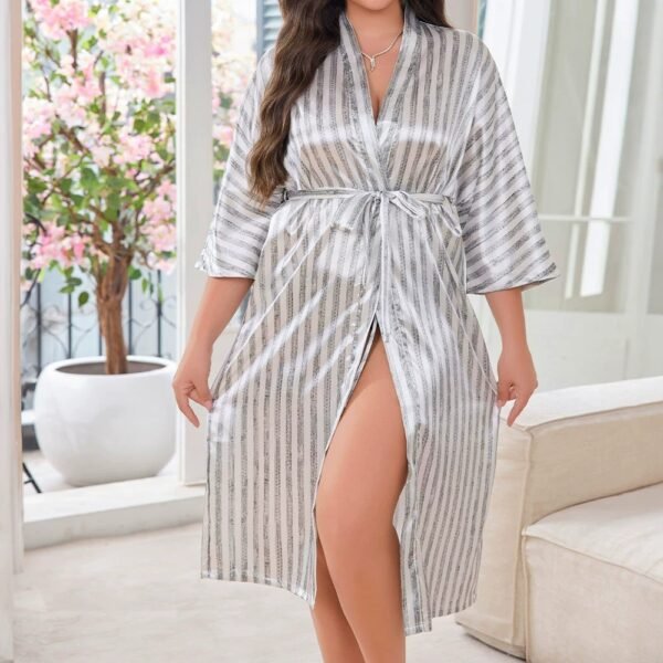 bathrobe silk long robe striped loungewear customized pinstar