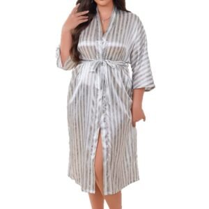 bathrobe silk long robe striped loungewear customized pinstar