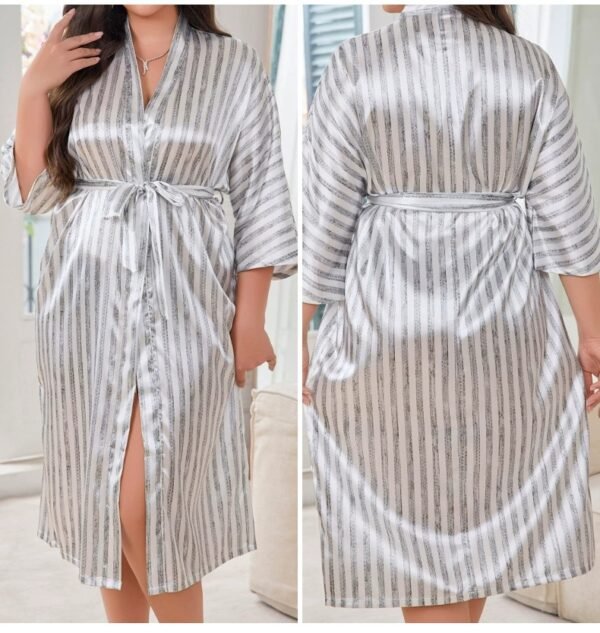 bathrobe silk long robe striped loungewear customized pinstar