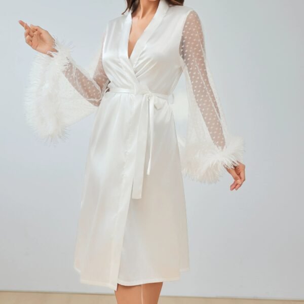 women's glamorous fluffy mesh flare sleeve robe luxe loungewear customized