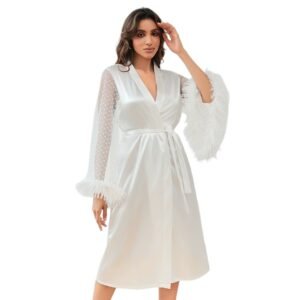 women's glamorous fluffy mesh flare sleeve robe luxe loungewear customized