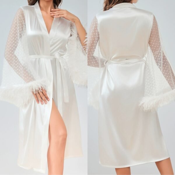 women's glamorous fluffy mesh flare sleeve robe luxe loungewear customized