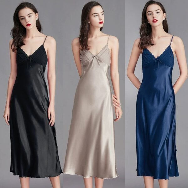 nunubee women negligee satin nightdress soft petticoat spaghetti strap v neck sleepwear nightgown
