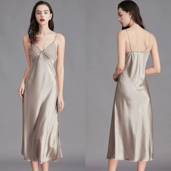 nunubee women negligee satin nightdress soft petticoat spaghetti strap v neck sleepwear nightgown
