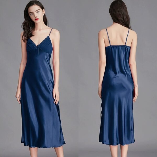 nunubee women negligee satin nightdress soft petticoat spaghetti strap v neck sleepwear nightgown