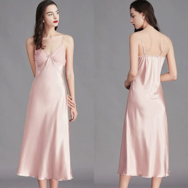 nunubee women negligee satin nightdress soft petticoat spaghetti strap v neck sleepwear nightgown