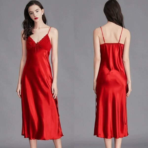 nunubee women negligee satin nightdress soft petticoat spaghetti strap v neck sleepwear nightgown