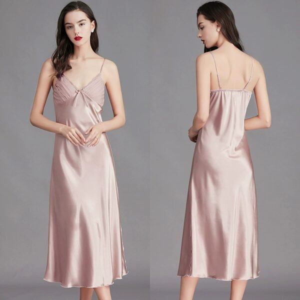 nunubee women negligee satin nightdress soft petticoat spaghetti strap v neck sleepwear nightgown