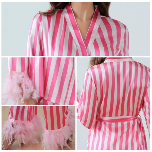 women feather trim christmas pjs set silk long sleeve pajamas cunstomized pinstar