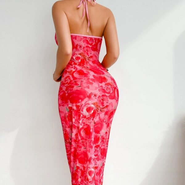 sexy spaghetti strap backless hollow out trendy printed dress customized pinstar