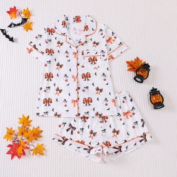 halloween printed lapel short sleeve and short pajama set customized pinstar